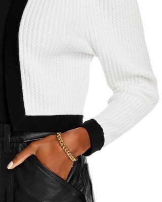 Alice and Olivia Trina Cable Puff Sleeve Cropped Cardigan