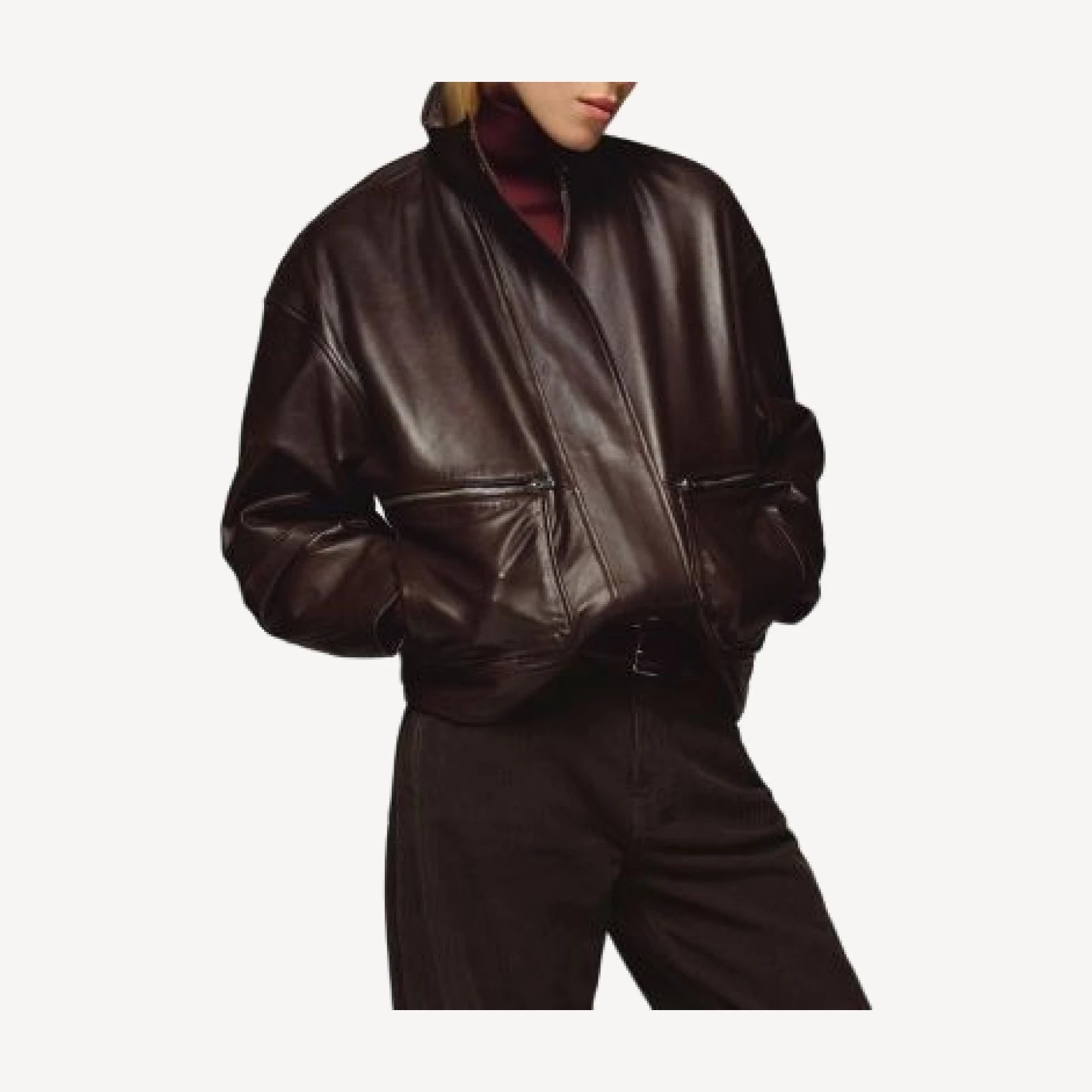 Reformation x Veda Harrison Leather Oversized Bomber Jacket