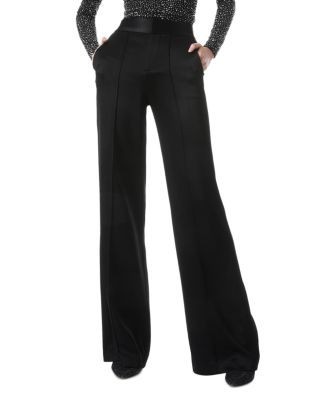 Alice and Olivia Dylan High Waisted Wide Leg Pants in Black Satin Waistband