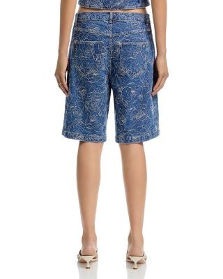 Cinq a Sept Garden Doodle High Rise Jean Shorts in Salt Breez