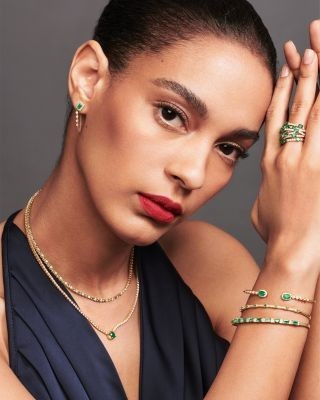 Bloomingdale's Fine Collection Emerald & Diamond Halo Chain Drop Earrings in 14K Yellow Gold