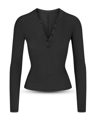 Skims Ribbed Cotton Blend Henley Top