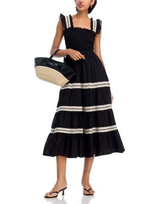 Aqua Smocked Lace Inset Midi Dress - Exclusive