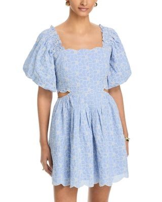 Aqua Embroidered Scallop Hem Mini Dress - Exclusive