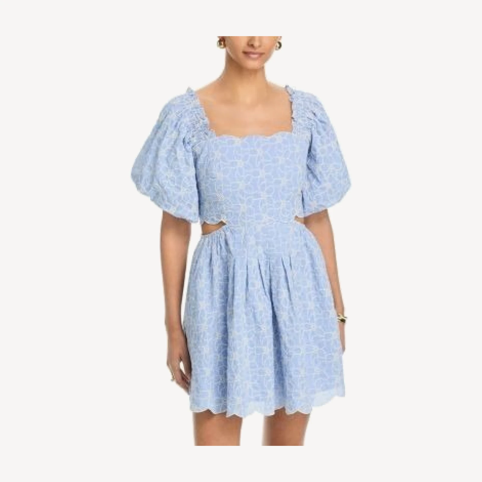 Aqua Embroidered Scallop Hem Mini Dress - Exclusive