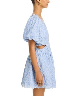 Aqua Embroidered Scallop Hem Mini Dress - Exclusive