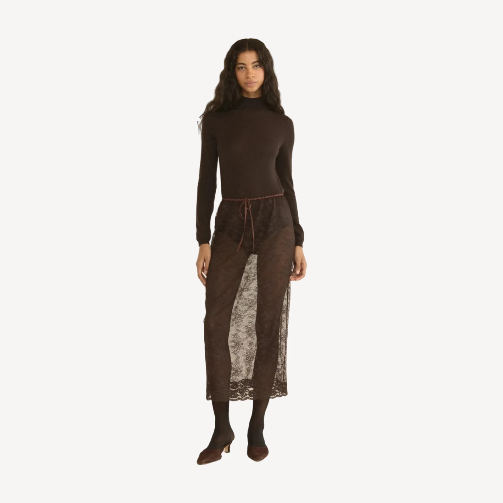 LONI LACE SKIRT SET -- EQUESTRIAN BROWN