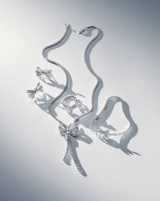 Bloomingdale's Fine Collection Diamond Bow Lariat Tennis Necklace in 14K White Gold, 10.00 tcw
