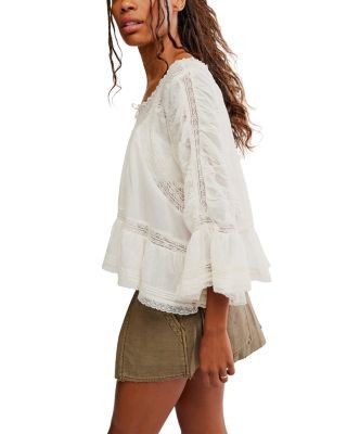 Free People She's a Romantic Ruffled Lace Trim Top