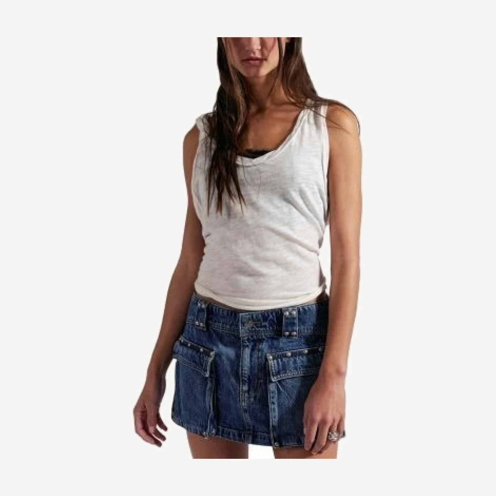 Free People Hera Studded Denim Mini Skirt