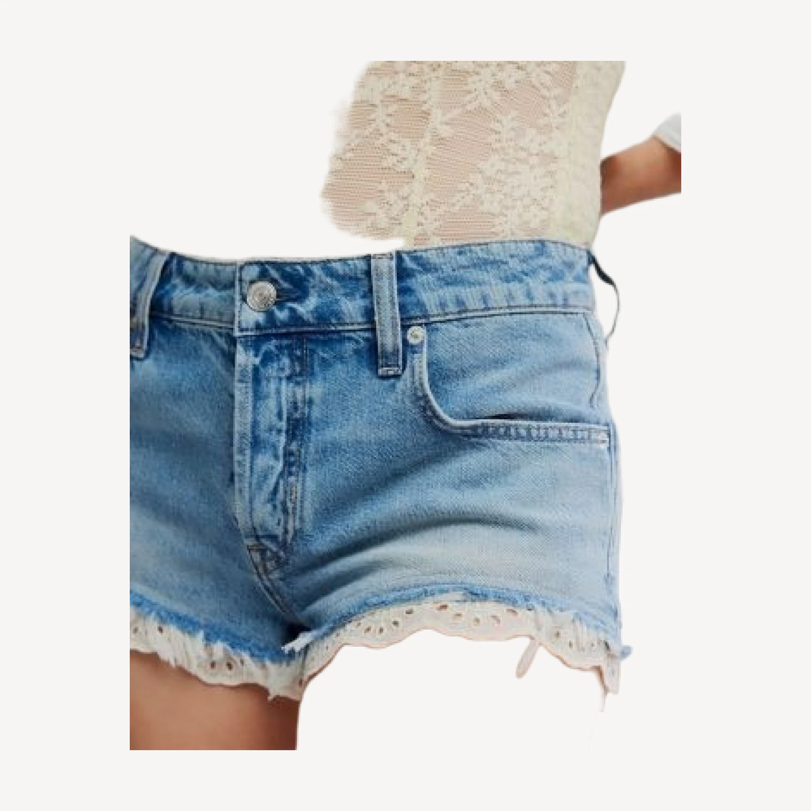 Free People Cali Lace Trim Denim Shorts in Short N Sweet