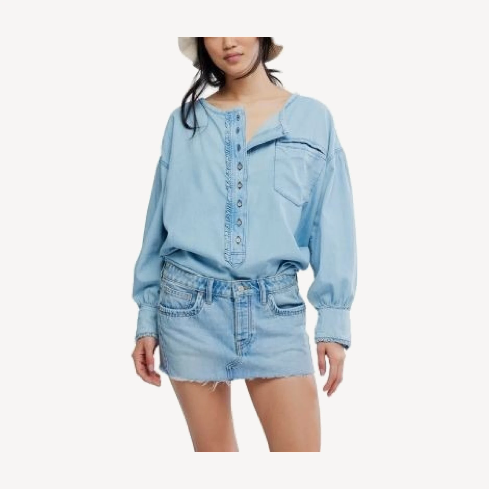 Free People Lainey Low Rise Denim Mini Skirt