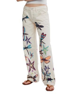 Free People We The Free Tennessee Low Rise Illusions Jeans in Floral Canvas
