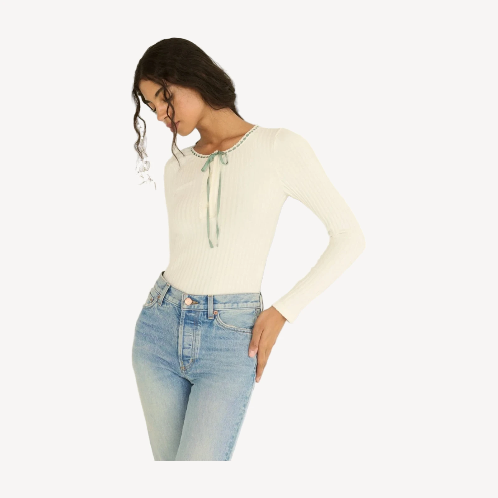 LIDIE TEE -- SALT WITH CLOUD BLUE RIBBON