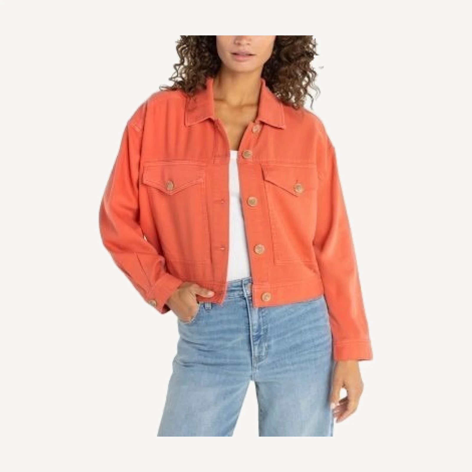 Liverpool Los Angeles Oversized Cropped Denim Jacket in Red Clay