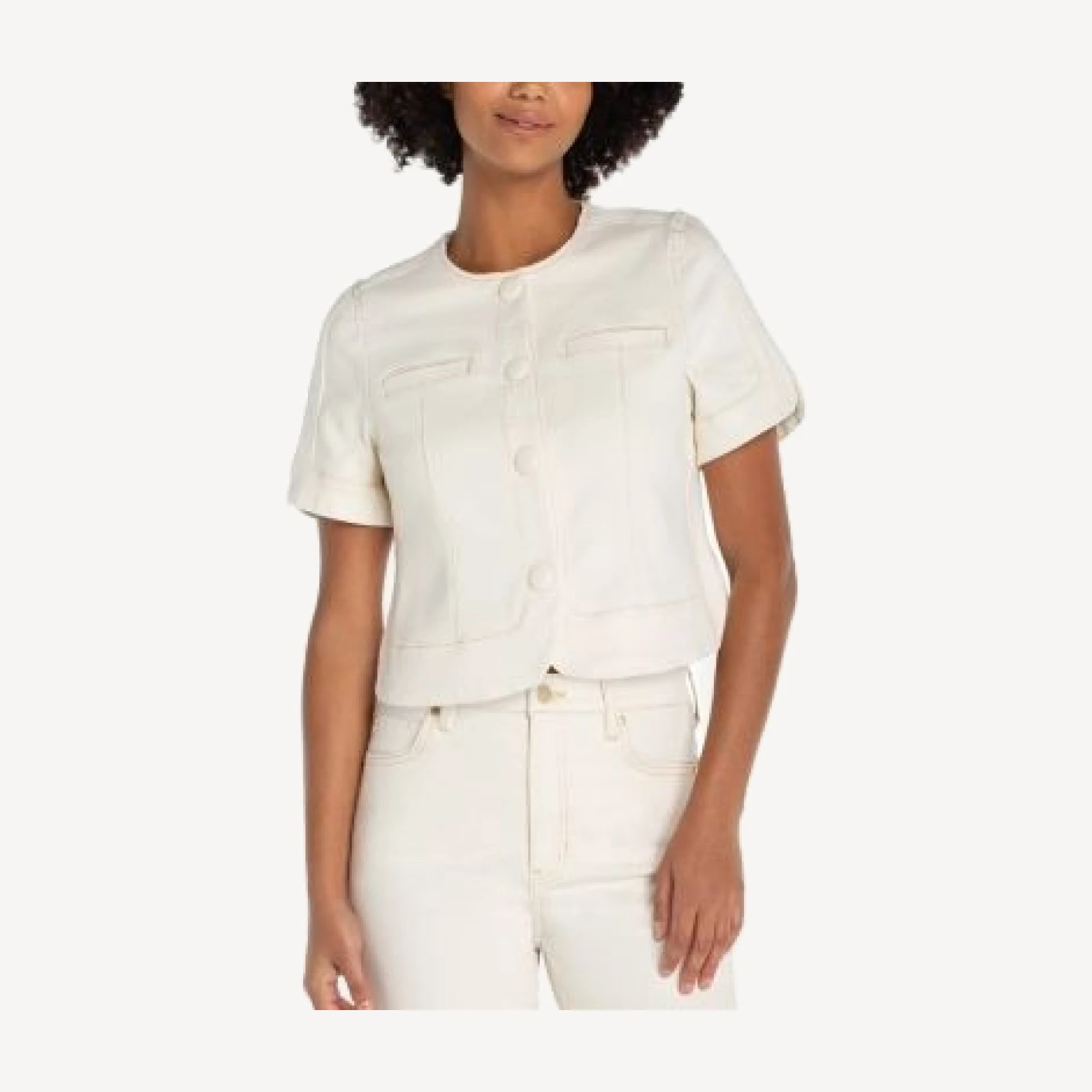 Liverpool Los Angeles Collarless Short Sleeve Cropped Jacket