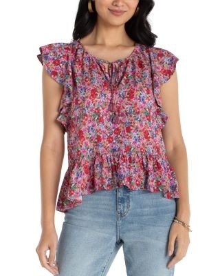 Liverpool Los Angeles Flutter Sleeve Peplum Woven Top