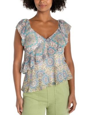 Liverpool Los Angeles Flutter Sleeve Draped Woven Blouse