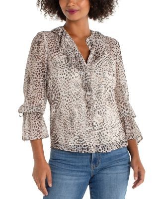 Liverpool Los Angeles Long Sleeve Ruffle Front Woven Shirt