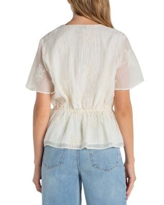 Liverpool Los Angeles Short Sleeve Wrap Front Woven Top with Tie