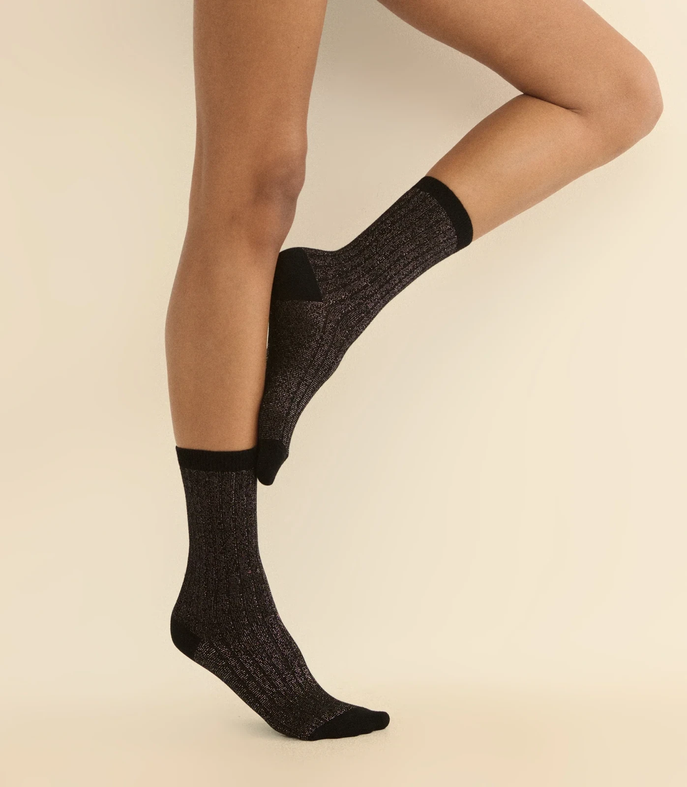 COLLÉGIEN VICTOIRE GLITTER CREW SOCKS -- NOIR DE CHARBON