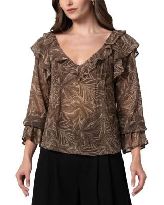 Liverpool Los Angeles Double Ruffle V Neck Blouse
