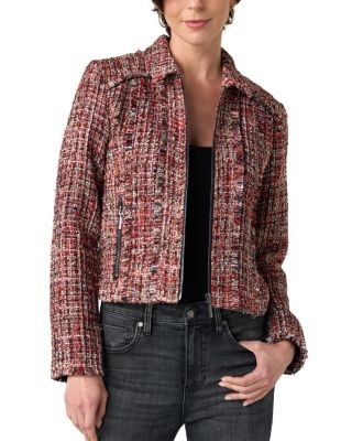 Liverpool Los Angeles Zip Front Fringe Trim Tweed Jacket