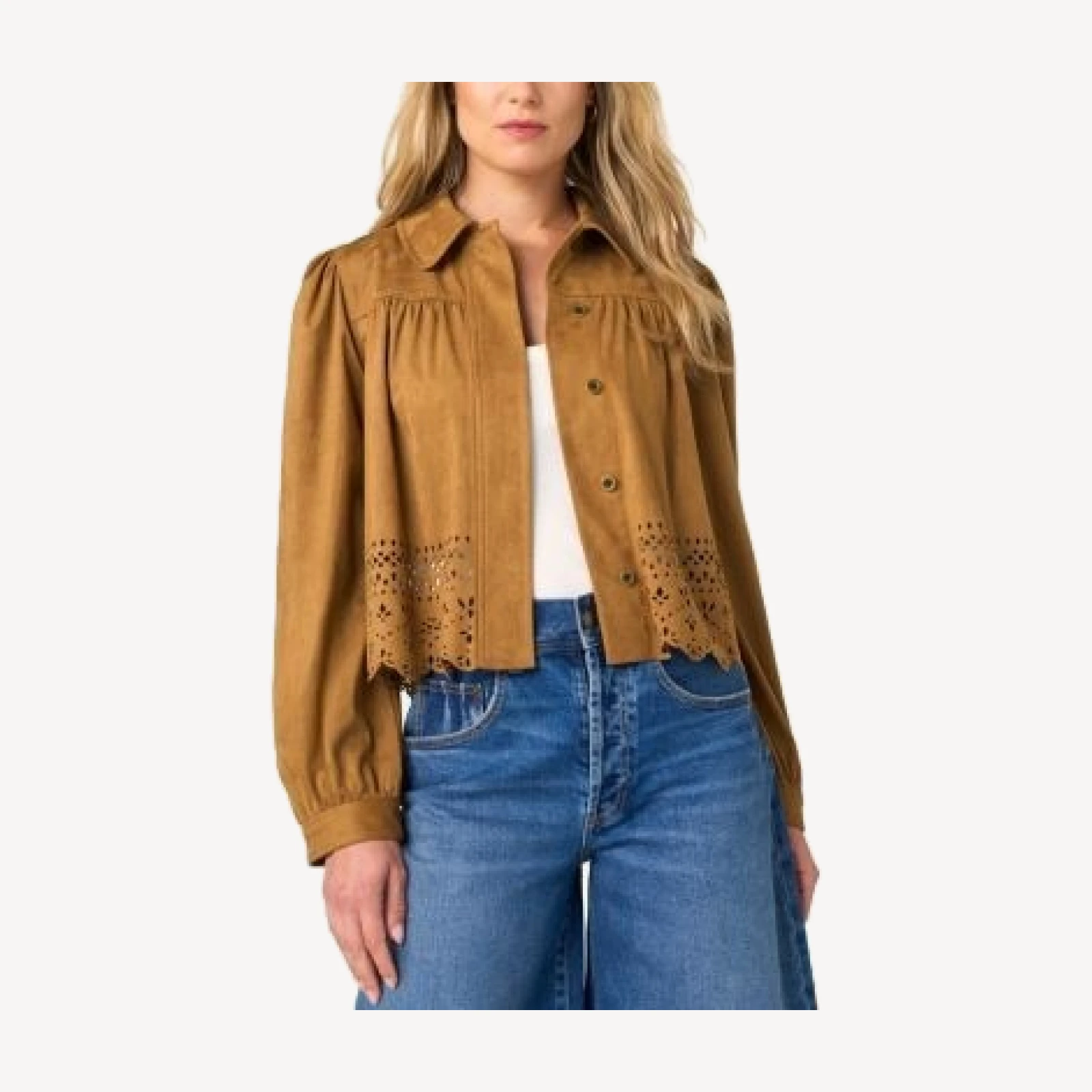 Liverpool Los Angeles Button Front Puff Sleeve Faux Suede Jacket