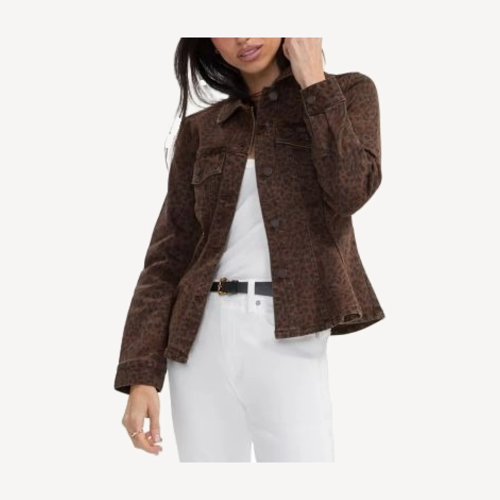Liverpool Los Angeles Cotton-Blend Animal Print Flare Hem Trucker Jacket