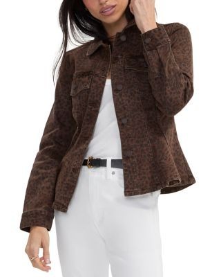 Liverpool Los Angeles Cotton-Blend Animal Print Flare Hem Trucker Jacket
