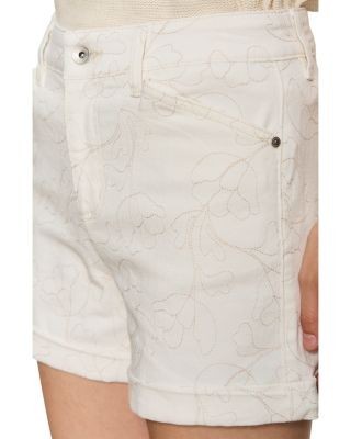 Sanctuary Impact High Rise Embroidered Jean Shorts in Chalk