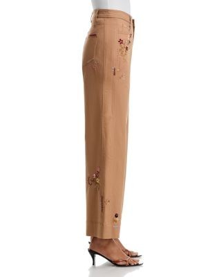 Cinq a Sept Wildflower High Rise Embroidered Betsy Straight Jeans Brown in Sandstone