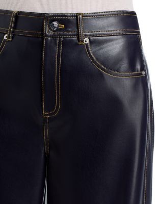 Cinq a Sept Betsy Faux Leather Mid Rise Wide Leg Jeans in Navy/Amber