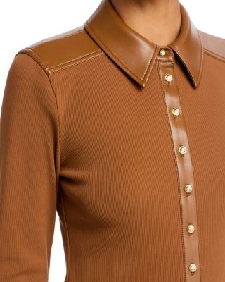 Cinq a Sept Magali Faux Leather Trim Top