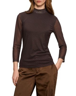 Sanctuary Three Quarter Sleeve Mesh Mock Neck Top