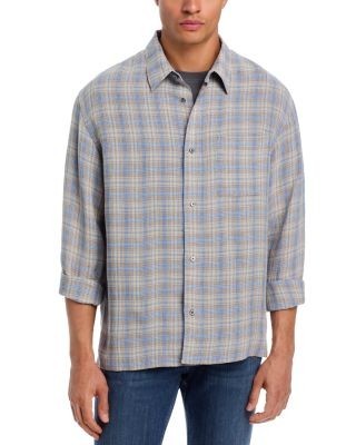 Frame Linen Blend Plaid Shirt