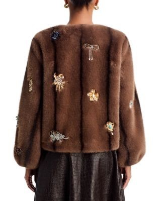 Cinq a Sept Jewel Clusters Faux Fur Benson Coat
