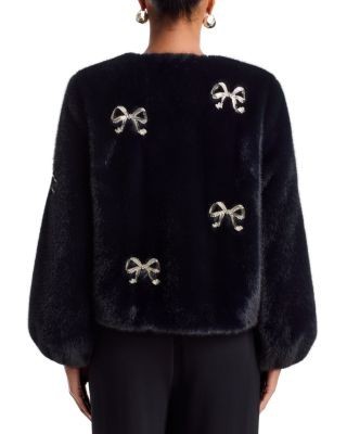 Cinq a Sept Rhinestone Bow Faux Fur Benson Coat