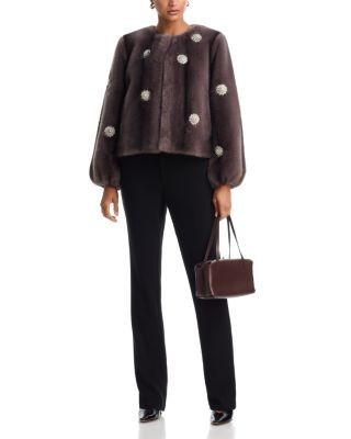 Cinq a Sept Rhinestone Dahlia Faux Fur Benson Coat