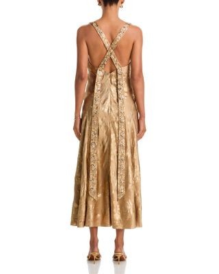 Cinq a Sept Gilded Peony Thalie Metallic Jacquard Dress