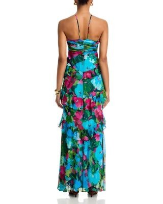 Aqua Chiffon Floral Print Ruffle Dress - Exclusive