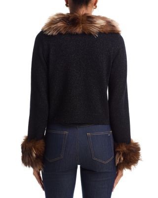 Cinq a Sept Della Faux Fur Trim Wool V Neck Cardigan