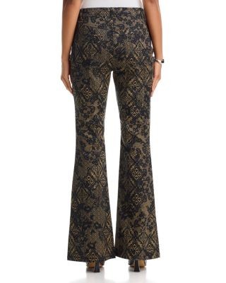 Cinq a Sept Charlie Printed Patchwork Lace High Rise Flare Jeans in Biscotti/Black