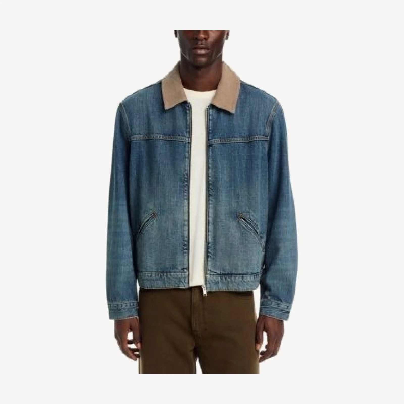 Frame Cotton Blend Zip Denim Trucker Jacket