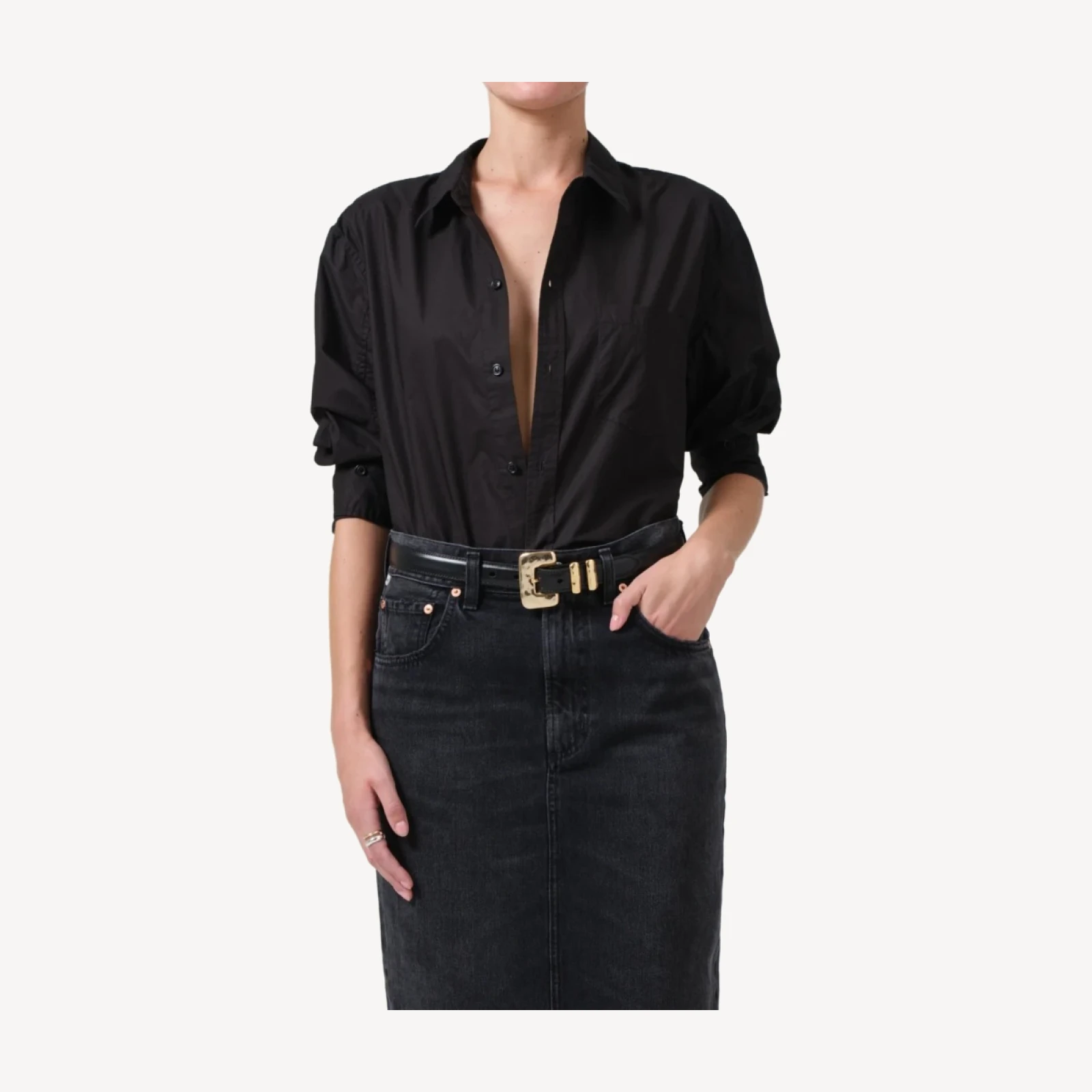 Kayla Shrunken Poplin Shirt in Black