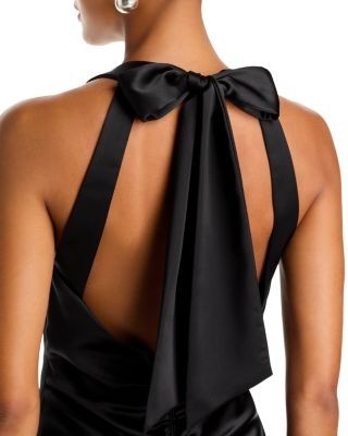 Aqua Satin V Neck Long Dress - Exclusive