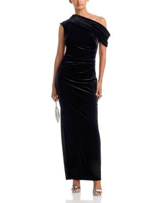 Aqua Asymmetric Velvet Maxi Dress - Exclusive