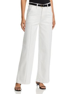 Frame Le Slim High Rise Palazzo Pintuck Jeans in Au Natural