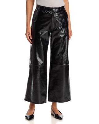Frame The Patent Leather High Rise Swing Jeans in Black