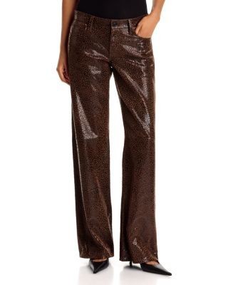 Frame The Gray Leather Low Rise Bootcut Jeans in Glossy Leopard